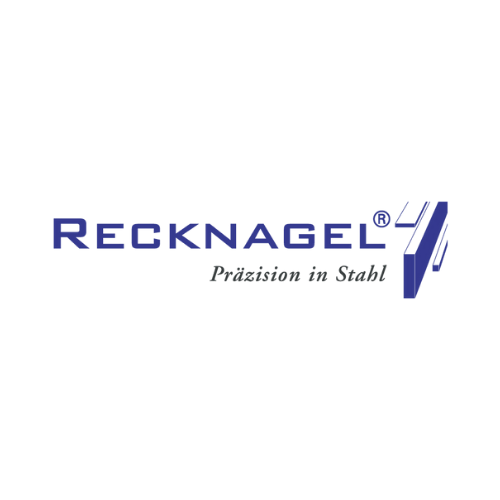 Logo der Firma Recknagel mit dem Slogan Präzision in Stahl.